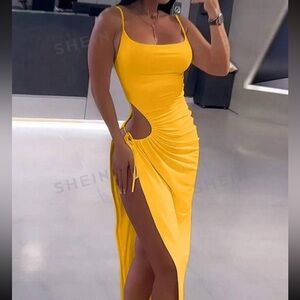 Drawstring side split cami dress